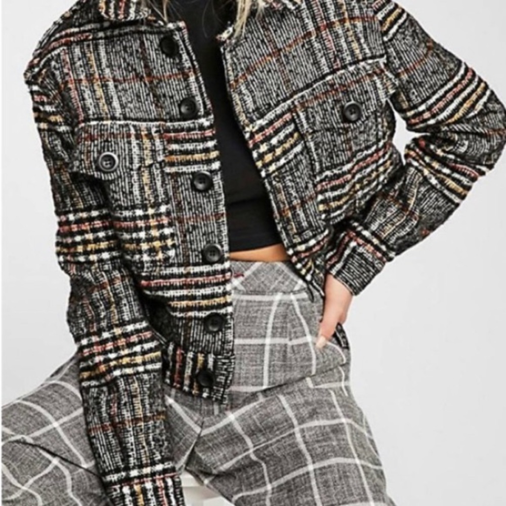 Free People Slouchy Eisenhower Tweed Waist Jacket